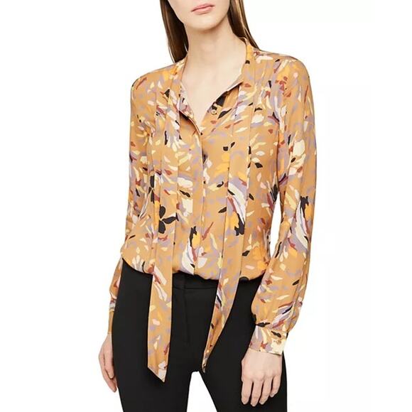 Reiss Elisa Floral Printed Tie Neck Viscose Preppy Long Sleeve Blouse Size 8 - Picture 1 of 15